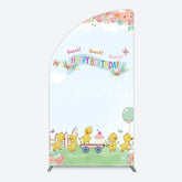 Aperturee Aperturee Cute Duck Happy Birthday Half Moon Arch Backdrop Spring Floral Garden Party Banner Quack Quack Little Duckling Photo